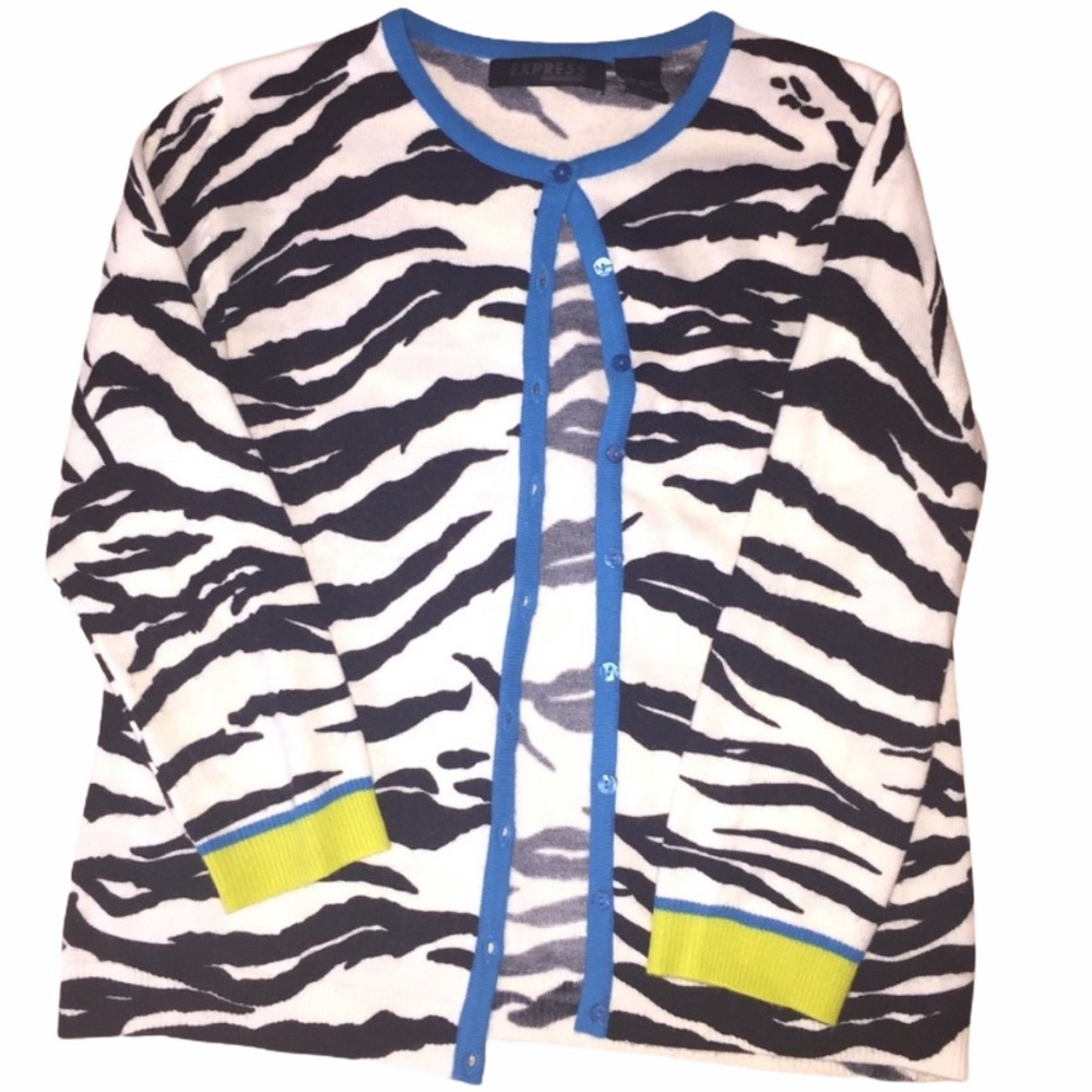 Express Zebra Print Button Up Sweater Girls Size Medium